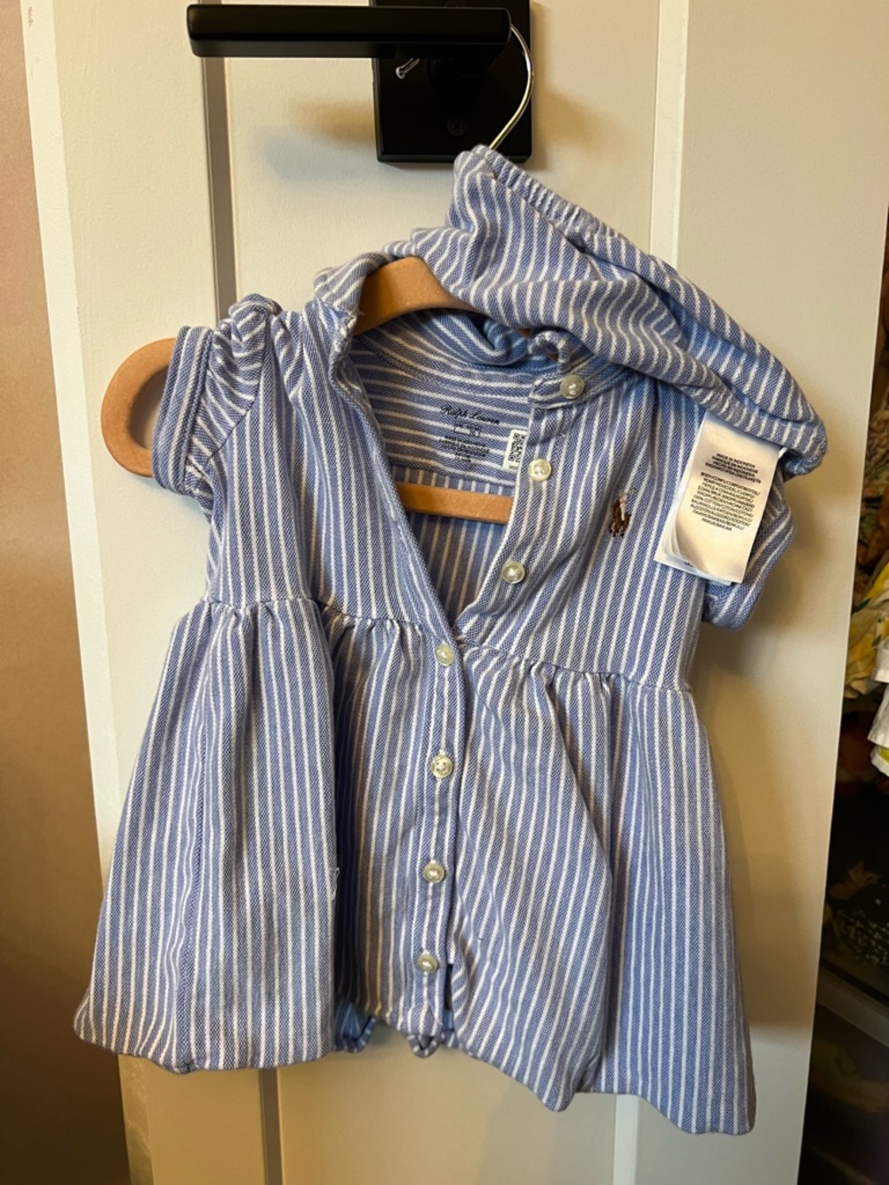 Ralph Lauren Light Blue and White Striped Girls' Button-Front Top